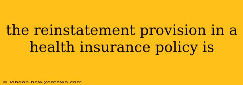 the reinstatement provision in a health insurance policy is